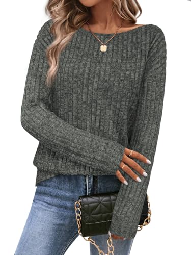 Image of Womens Tops Sweaters Ladies Tunics Casual Long Sleeve Shirts Blouses Tees Dressy Casual Clothing Boat Neck Fashion 2025