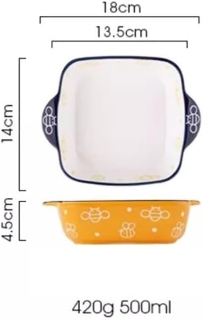 Casserole Dish 500ML Ceramic Baking Tray, Cute Hand-painted Double Ear Bowl, Home