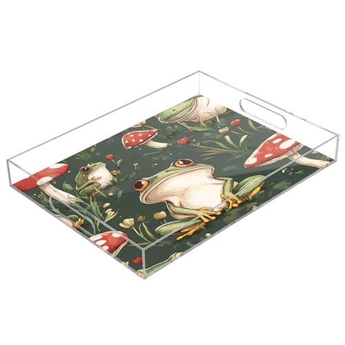 Nesatuwa Cute Frog Acrylic Serving Tray with Handles,Clear Serving Tray Decorative Tray Organiser for Ottoman, Kitchen, Bedroom Decorative Tray 12x16 Inches