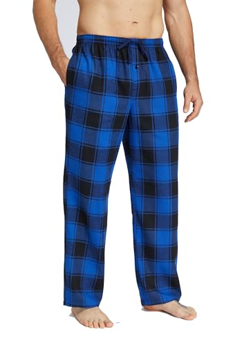 Mens Pajama Pants Flannel Cotton Plaid Sleep & Lounge Pants, PJ Bottoms with Pockets and Button Fly