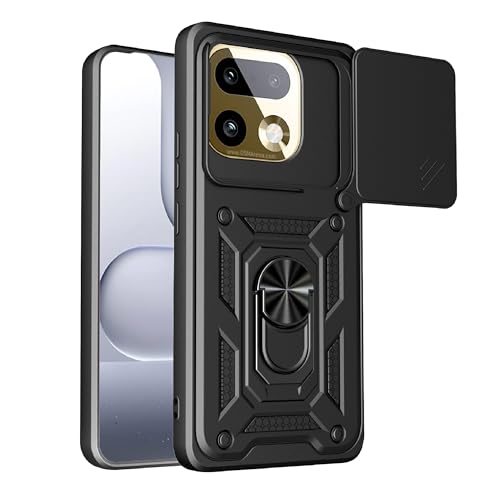 Image of Heavy Duty Back Case Cover for Realme 16 Pro Plus 5G, Shockproof Realme 16 Pro Plus Back Cover, Ring Case with Kickstand and Camera Protection Shutter - Black
