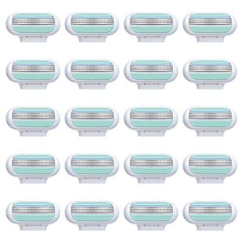 20 Recambios para Maquinilla de Depilación de Mujer, Cuchillas de Afeitar con 3 Capas de Acero Inoxidable, Hojas Duraderas y Suaves, Compatible con Venus, Afeitado para Vello Corporal y Axilas