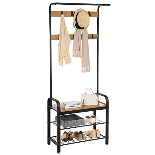 Vasagle Coat Rack, Hall Tree With Shoe Bench For Entryway, Entryway Bench With Coat Rack, 4-In-1, With 9 Removable Hooks, A Hanging Rod, 13.3 X 28.3 X 72.1 Inches, Honey Brown And Black Uhsr040B05 #TOP5