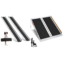 gardhom Bundled 3FT 5FT Portable Ramp Non Skid Aluminum Folding Handicap Ramp Wheel Chair Ramp for Steps Home Threshold Doorways Steps Stairs...