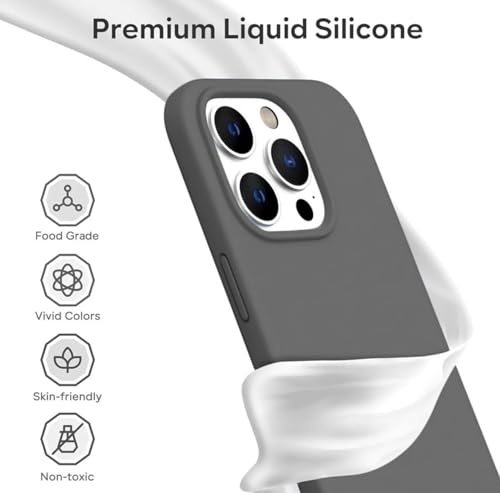 Image of Premium Liquid Silicone Case for iPhone 17 Pro - Slim Full Body Protective Back Cover with Soft Microfiber Lining, Anti-Slip Grip Scratch Resistant Phone Case (Dark-Grey)