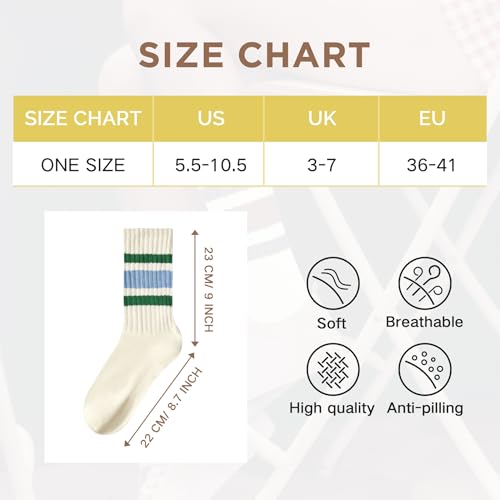Image of American Trends Womens Novelty Striped Crew Socks Athletic Vintage Slouch Mid Calf Tube Socks