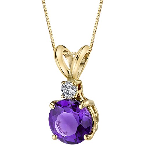 PEORA Amethyst with Genuine Diamond Pendant in 14K Yellow Gold,