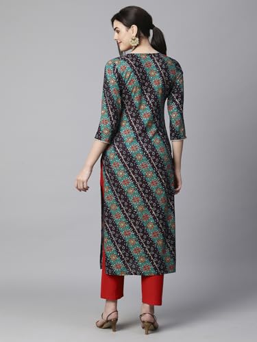 Image of GoSriKi Women's Cotton Blend Straight Printed Kurta with Pant Set