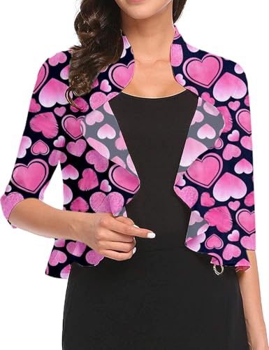 Image of Women's Open Front Cropped Cardigan 3 /4 Sleeve Casual Shrugs Jacket Draped Ruffles Bolero Cardigan