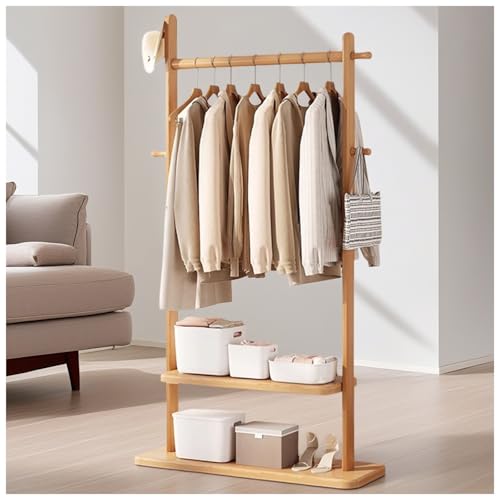Moderno perchero multifuncional de madera maciza Galán de Noche con ganchos y 2 estantes, estilo industrial, 160 cm de altura, perfecto para ropa, bolsos, sombreros, opciones de 40, 60, 80, 100 cm