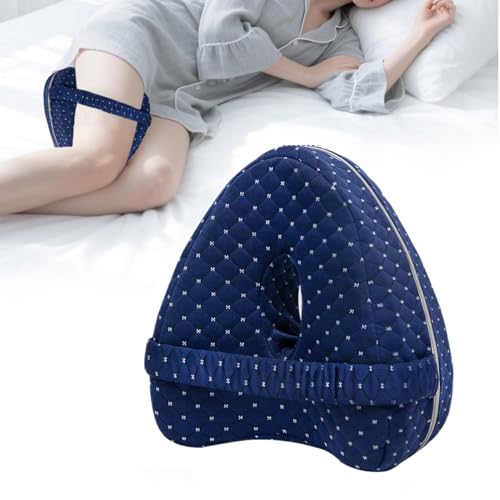 Alignment Pillows for Side Sleepers Knee Pillow for Side Sleepers with Adjustable Strap | Relieves Pain in Hips Knees Joints | Memory Foam Ergonomic Support Cushion (Grid Blue)