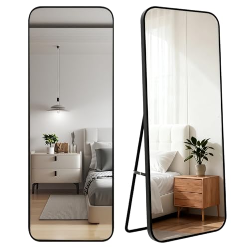 ECHOLYMTT Specchio da pavimento a figura intera con Angoli Arrotondati 150x55 cm, Cornice in Alluminio Dorato, Design Elegante, da Appoggiare o Appendere per Soggiorno, Camera da Letto, Ingresso