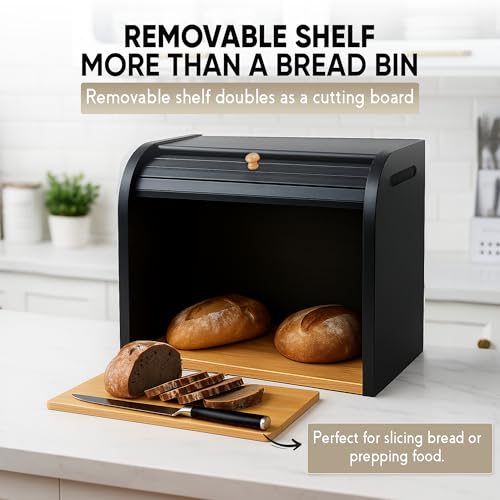 SG Traders Double Decker Bamboo Bread Bin 2-Layer Bread Box Eco-friendly Kitchen Storage Box with Lid for Freshness Natural, Organic, and Sustainable Food Storage Solution (Classic - Black) - Cosy Home Interiors SG Traders Double Decker Bamboo Bread Bin 2-Layer Bread Box Eco-friendly Kitchen Storage Box with Lid for Freshness Natural, Organic, and Sustainable Food Storage Solution (Classic - Black) - Image 5