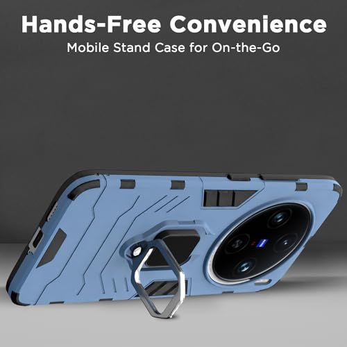 Image of Pikkme Vivo X100 Pro 5G Back Cover | D5 Tough Armor Bumper | 360 Protection Case | Ring Holder Stand Case for Vivo X100 Pro 5G (Blue)