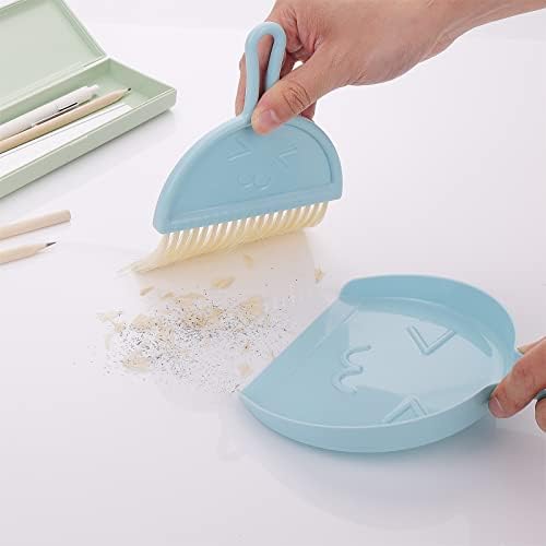 cobee Mini Dustpan and Brush Set, Small Broom and Dustpan Cleaning Set Portable Table Top Brush Set Dining Table Crumb Sweeper Cleaning Tools with Soft Bristles Sweeper and Dust Pan for Office(Blue)