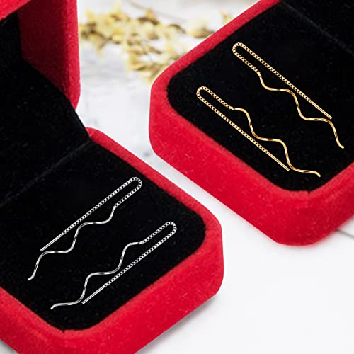 Gllbtpt 925 Sterling Silver Wave Cuff Earrings,Linear Curved Tassel Earrings Threader Drop Dangle Earrings Perfect For Women Teens Girls (Rose Gold W) #TOP2