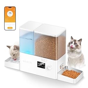 Rojeco 36Cups/8.5L WiFi Automatic Cat Feeder and Gravity Water Dispenser,Stainless Steel Bowls 2-in-1 Large Capacity 5L Food Dispenser with APP and 3.5L Water Fountain for Pets,Dogs,Puppies,Kittens