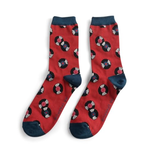 Image of Bad Zebedee Mr Sparrow Men's Vintage Vinyl Bamboo Socks (Size UK 7-11) (UK, Numeric, 7, 11, Regular, Regular, Oxblood)