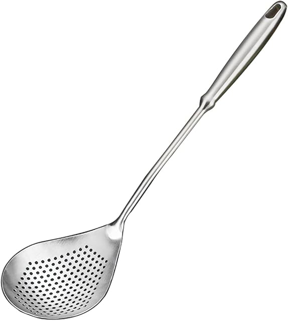 Strainer Skimmer Ladle, 304 Stainless Steel Skimmer Spoon Spider Strainer Kitchen Cooking Colander Spoon Utensil with Long Handle for Cooking, Draining, Frying, 16.5 Inch