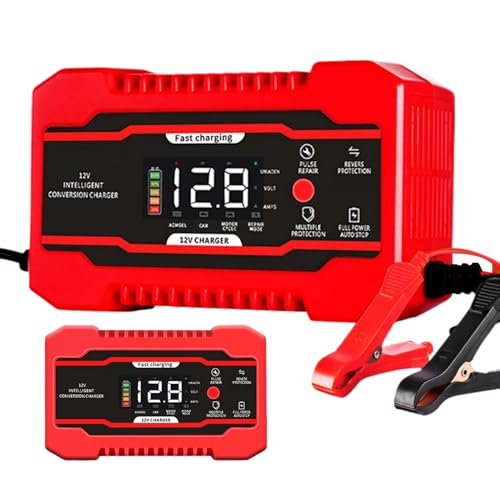 Cargador de batería de coche – Cargador de batería portátil 12V6A para vehículos – Equipo de reparación y mantenimiento de vehículos para camiones, coches, SUV, motocicletas