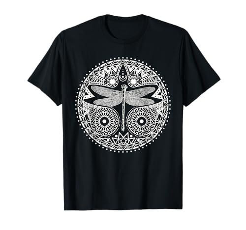 Cadeau de conception de croissant de lune libellule mandala T-Shirt