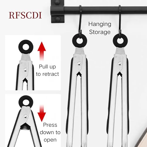 RFSCDI Stainless Steel Kitchen Tongs & Basting Brush Set – Heat Resistant Up to 600°F, Metal Locking Tongs for Cooking, Grilling, Baking & Barbeque (Silver, 9+12 inch) — view 2