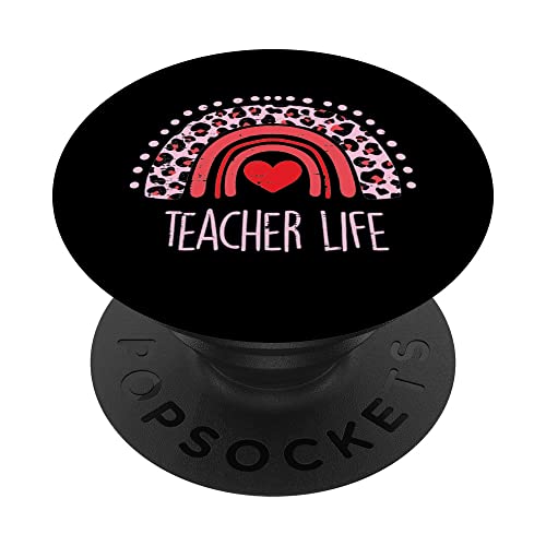 Pink Leopard Boho Rainbow Teacher Life Last Day School Mujeres PopSockets PopGrip Intercambiable
