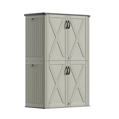 Devoko 50 cu.ft Outdoor Storage Cabinet - Vertical Resin Storage Shed - Holds Patio Furniture, Pool Toys, Garden Tools (Beige)
