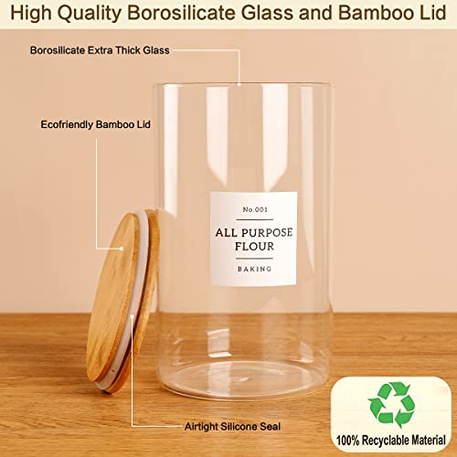 Hhmjsm 1 Gallon Large Glass Food Storage Containers With Airtight Bamboo Lid - Kitchen Glass Storage Jars Canister With 42 Pantry Labels - Thicken Big Clear Rice Containers For Your Pantry #TOP5