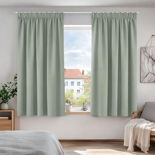 Deconovo Sage Green Blackout Curtains, Thermal Pencil Pleat Curtains for Kitchen Bedroom, Energy Saving Window Panels OEKO-TEX, 66 x 54 Inch, 2 Panels