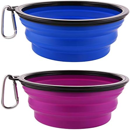 MOACC Large Collapsible Dog Bowl, Silicone Portable Pet Food Water Bowl Foldable Expandable Cup Dish for Pet Cat Food Water Feeding with Carabiner Clip for Travel, Set of 2
