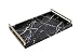 WV Faux Leather Decorative Tray Marble Finish with Brushed Ti-Gold Stainless Steel Handle (Black)