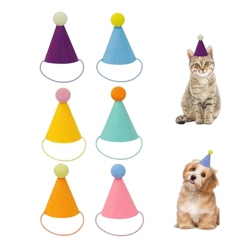 Auroriel 6 mini chapéus de festa para animais de peluche festa de aniversário chapéus cones bonecas cão gato coelho cachorros diferentes presente de foto de aniversário