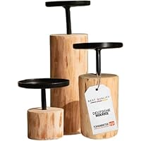 TOPANBIETER 999 Juego de 3 candelabros, diseño redondo de madera