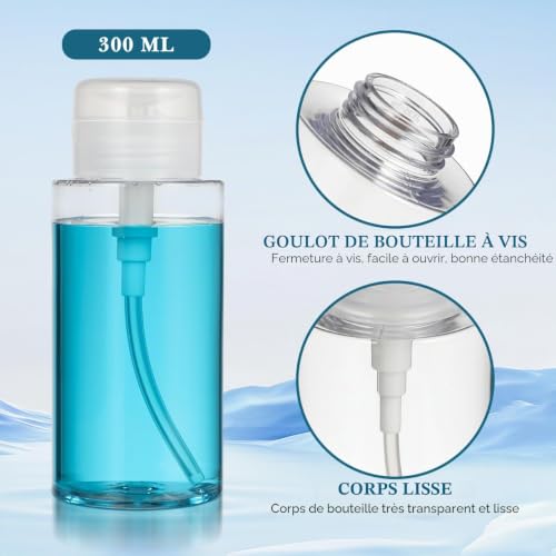 Tofficu Lot de 2 Flacon Pompe Doseur 300 ML Vide Rechargeable pour Distributeur d'alcool Démaquillant Et Vernis À Ongled avec Bouchon À Rabat Pratique pour Voyage Et Usage Quotidien – vue 2