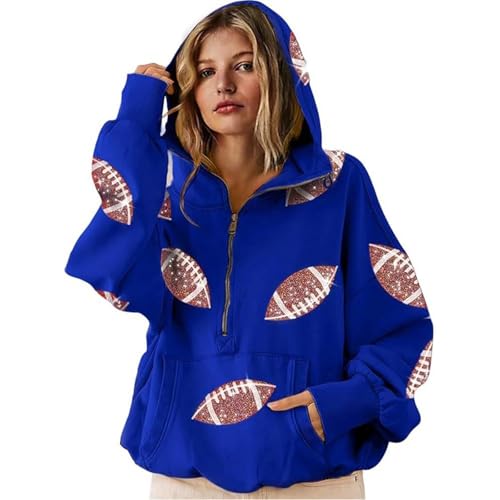 Game Day Sweatshirt Women Football Shirts Half Zip Pullover Fall Hoodies Fleece Sweater Sequin Top College Outfits