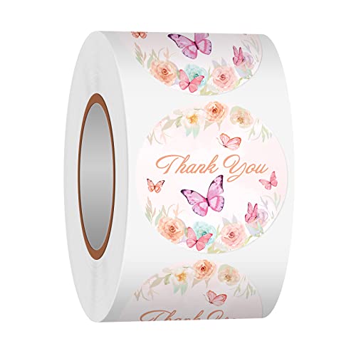 Heyfibro 500 Pcs Thank You Sticker Roll, 1.5" Butterfly Thank You Stickers Labels For Small Business, Baking Packaging, Round Sticker Tags For Gift Cards, Envelopes Seals, Wedding #TOP20