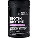Sports Research® Extra Strength Vegan Biotin 5,000mcg with Organic Coconut Oil - Helps to Maintain Healthy Hair, Nails and Skin - Great for Women & Men - 120 Veggie Softgels