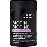 Sports Research® Extra Strength Vegan Biotin 5,000mcg with Organic Coconut Oil - Helps to Maintain Healthy Hair, Nails and Skin - Great for Women & Men - 120 Veggie Softgels