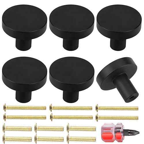 6 Pièces Boutons de Porte, Bouton de Meuble en Noir, Poignée Meuble Ronds, Bouton de Tiroir Alliage d'aluminium, Poignee de Porte de Cuisine pour Commode, Meuble, Armoire, Placard, avec Tournevis