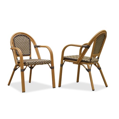 Image of PURPLE LEAF Patio French Bistro Armchairs Set of 2, Bamboo Finish, Brown
