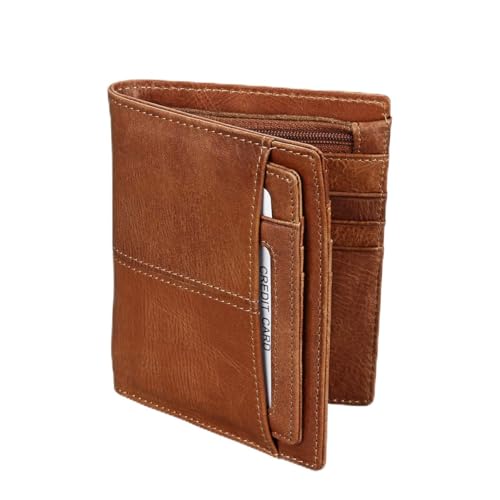 Vintage Mens Short Genuine Leather Wallet Youth Portable Card Holder Purse Retro Design (Brown)