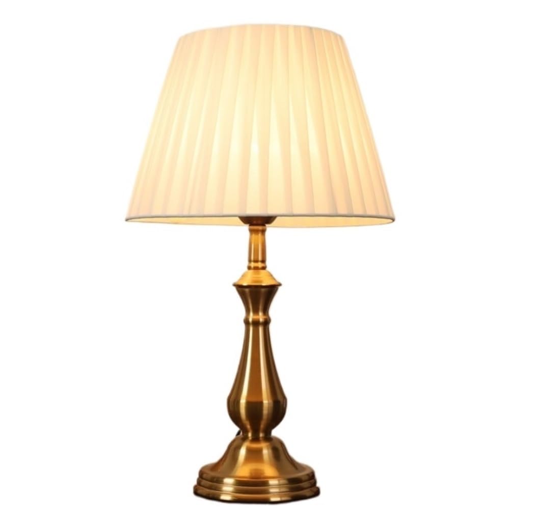 SGKOMN Coastal Nightstand Lamp Iron Copper Plated Bedside Lamp Fabric Lampshade Modern Desk Lamp Desk Light E27 Simple Nightstand Lamp Bedside Desk Lamp