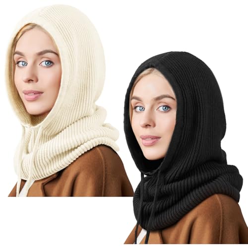 DRESHOW Winter Hats for Women Balaclava Knit Beanie with Adjustable