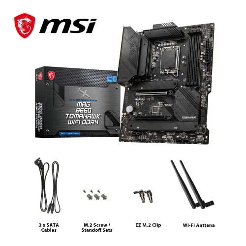 Image of MSI MAG B660 Tomahawk WiFi DDR4 Motherboard, ATX - Supports Intel 12th Gen Core Processors, LGA 1700 - DDR4 Memory Boost 4800+MHz /OC, PCIe 4.0 & 3.0 x16 Slots, 3 x M.2 Gen4 Slots, Wi-Fi 6, ‎Black