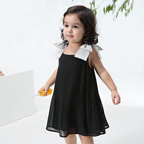 Mitun Semi 12M-9Years Girls Summer Dress Boho Pleated Flowy Chiffon Midi Dress Party Tutu Black Dress #TOP4