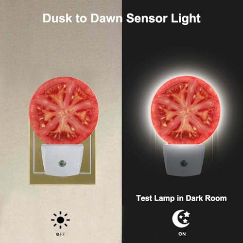 Image of Tomato Night Light Novelty LED Lighting Red Tomato Slice Healthy Vegetable Decorative Night Lights Plug into Wall Auto Sensor Sleep Friendly for Boys Girls Men Women