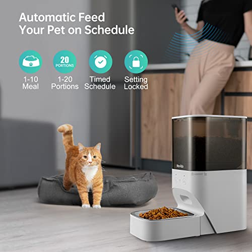 Nevido Automatic Cat Feeders,2.4G Wi-Fi Automatic Dog Feeder With App Control,Stainless Steel Bowl,Timed Smart Pet Feeder With Desiccant Bag,Up To 20 Portions 10 Meals Per Day & 30S Voice Recorder,4L #TOP2