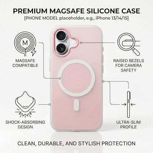 Image of amazon basics Luxury MagSafe Compatible Magnetic Case for iPhone 17 | Soft Touch Matte Pastel Finish | Shockproof Back Cover with Camera Protection (Pink)