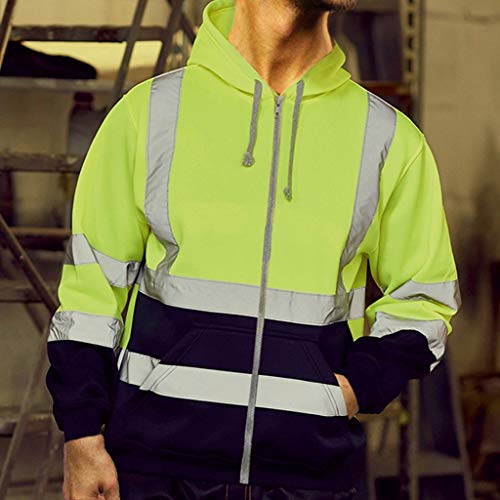 Class 3 High Visibility Sweatshirt For Men Thermal Hooded Jacket Long Sleeve Safety Reflective Pullover Winter Zip Blouse #TOP1